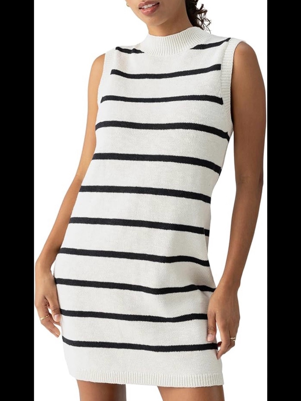Sanctuary Black and Cream Striped Sleeveless Knit Dress